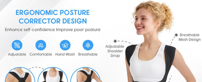 UGEM Posture Corrector for Women & Men – Adjustable Back Brace with Full Back Support, Shoulder Straightener for Spine Alignment, Scoliosis, Hunchback & Back Pain Relief (Black, Medium)