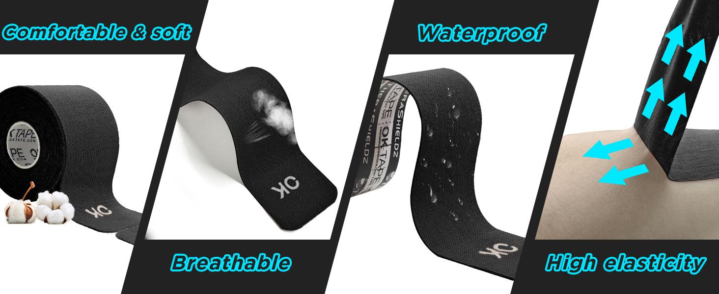 4 Rolls Kinesiology Precut, Cotton Elastic Athletic Latex Free,20 Strips per Roll 2in x 16ft,Muscle Support,Beige