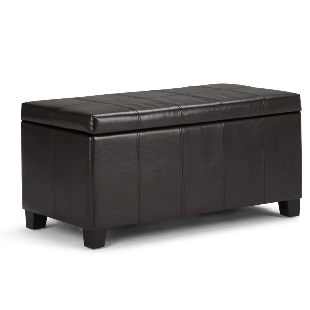 Dover 36-in Wide Rectangular Vegan Leather Storage Ottoman Bench - Contemporary Modern, Tanners Brown Upholstered Hallway Furniture, Child-Friendly, Safety Hinges, Space-Saving, Easy Set Up, 17.9" D x 35.6" W x 18.1" H, Assembly Required, High-Traffic Use