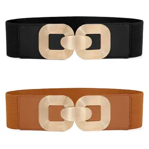 JASGOOD Women Wide Elastic Belts for Dress Fashion Stretchy Waist Belts for Ladies with Gold Buckle