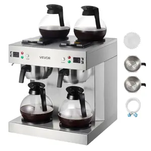 VEVOR Commercial Drip Coffee Maker, 24 Cups Coffee-Maker Machine with 4 Glass Carafes and 4 Decanter Warmer Plates, Stainless Steel Dual-Head Coffee Brewer, for Restaurant, Office, Coffee Shop Home