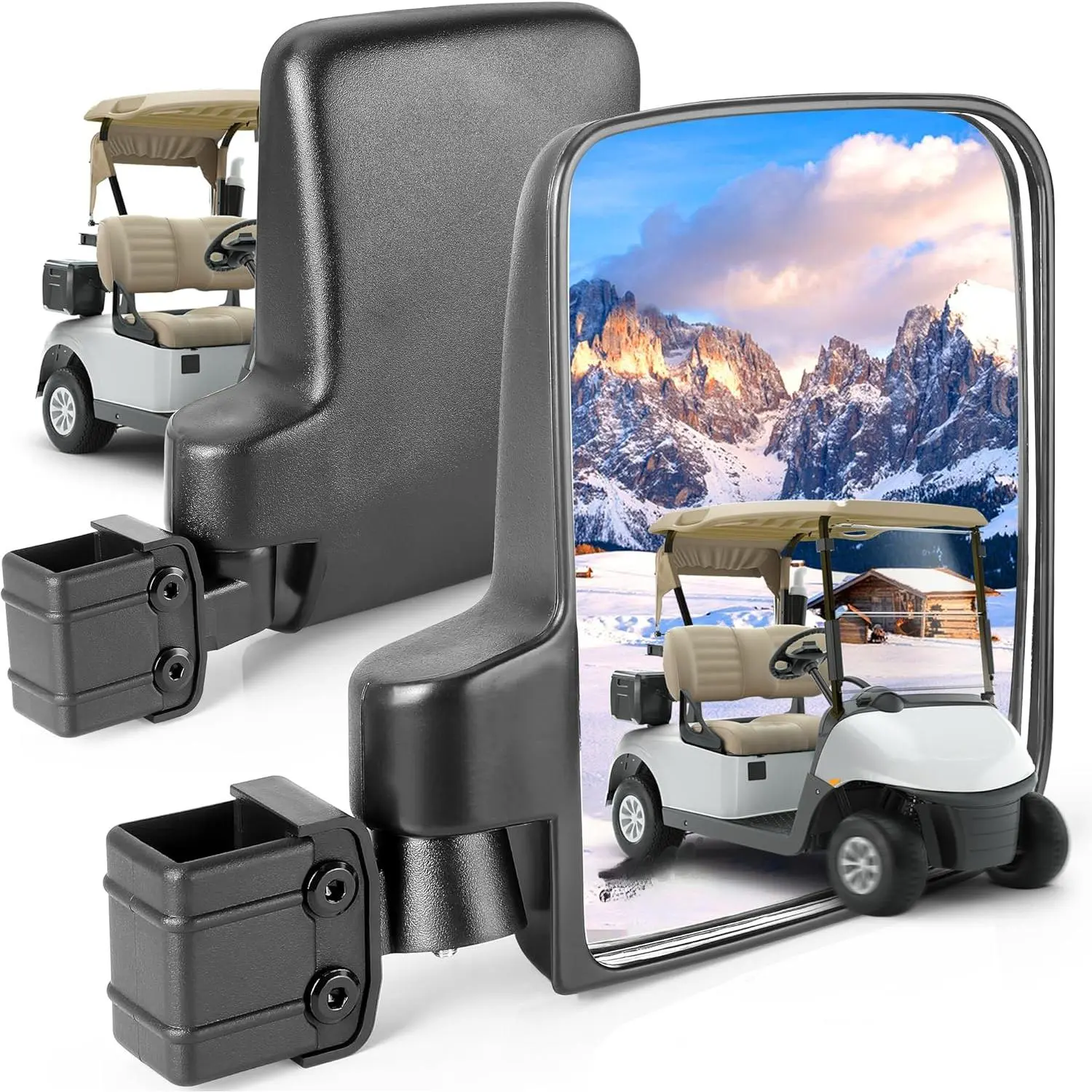 Golf Cart Side Mirrors - Golf Cart Accessories, No Drilling, 180° Adjustable, Foldable HD Shatterproof Glass, 7.1x5.5 in, ABS Square Tube, Impact Resistant PP, Ultra-Wide Field of View, Universal Fit for Club Car EZGO Yamaha