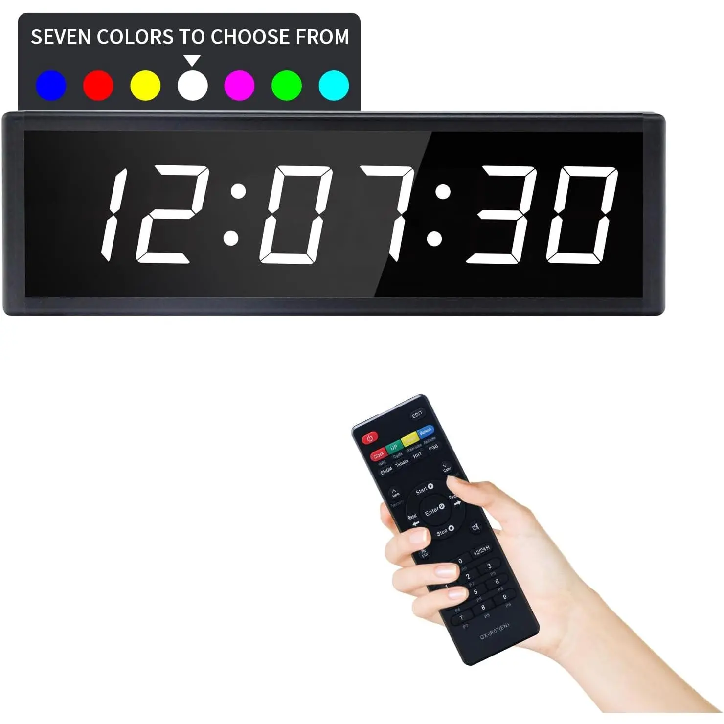 Large Digital Wall Clock with Remote Control, LED Stopwatch Timer, Countdown,Count Up, 12/24 Hour Switchable Time Clock for  Gym Living Room Office Garage Decor (RGB, 15.2" x 4.5")