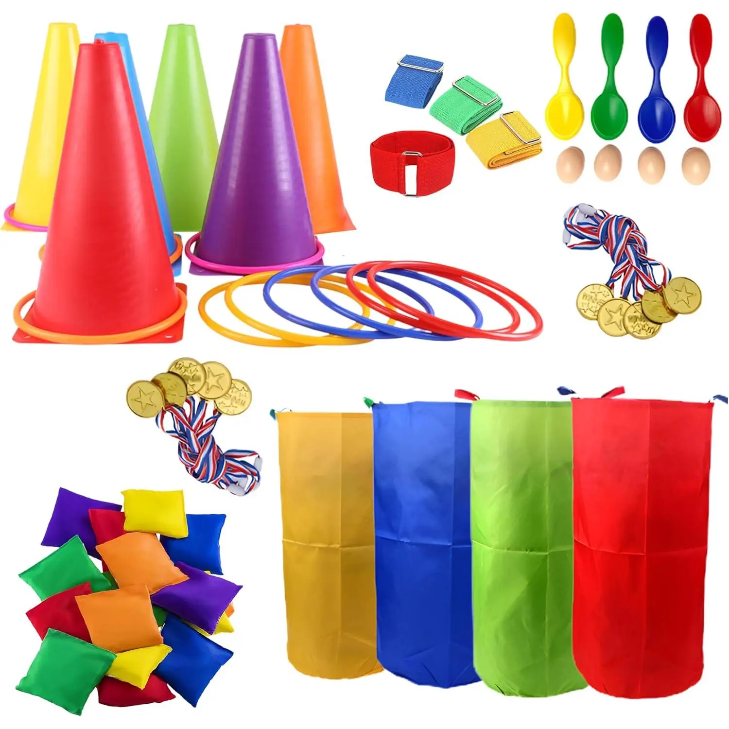 53 Pcs Outdoor Games for Kids & Adults – Field Day & Lawn Carnival Games | Ring Toss, Bean Bag, Potato Sack Race Bags, Egg Spoon, Relay Race & Yard Game for Christmas and Easterfidget toys