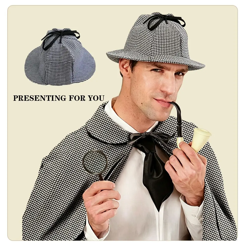 PESENAR Sherlock Holmes Hat, 1920s Vintage Detective Costume, Plaid Double-Brim Detective Top Hat, High Quality, Role Play, Party Wear