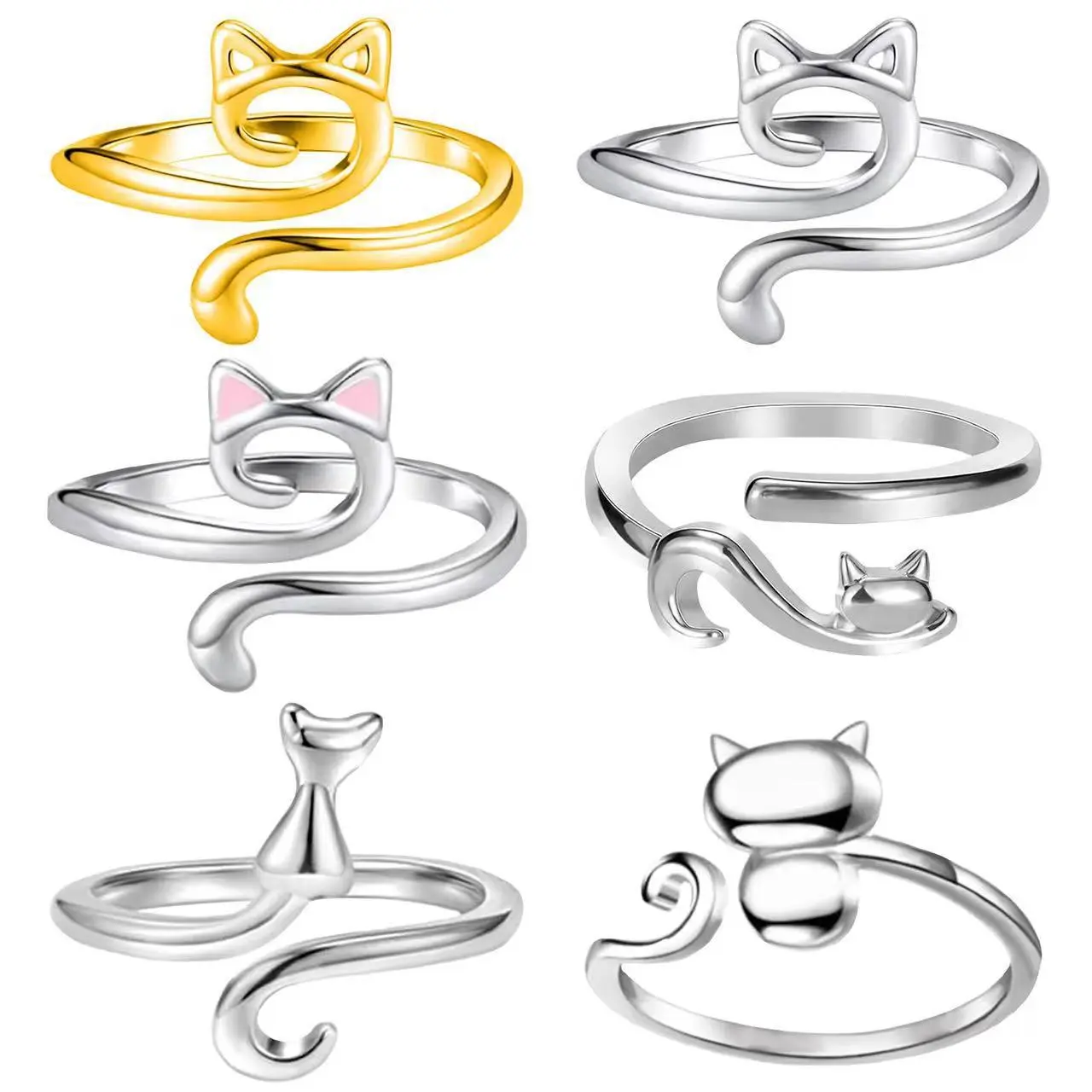 Cute Cat Ring for Women, Adjustable Open Kitty Ring, Minimalist Animal Jewelry, Kawaii Cat Lover Fashion Accessory, Stackable Everyday Ring Gift for Her