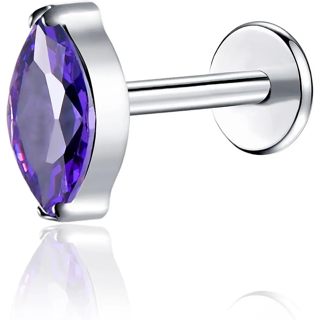 1 count 16G G23 Titanium Threadless Labret Studs Push-in Colorful CZ Labret Cluster Tragus Helix Conch Lobe Rook Cartilage Push  Sleeper   Earring Stud