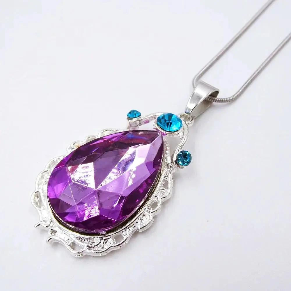 2025 New Child Girls Dress-Up Princess So Fia First Alloy Chain Purple Teardrop Amulet Pendant Necklaces Jewelry Gift For Kids