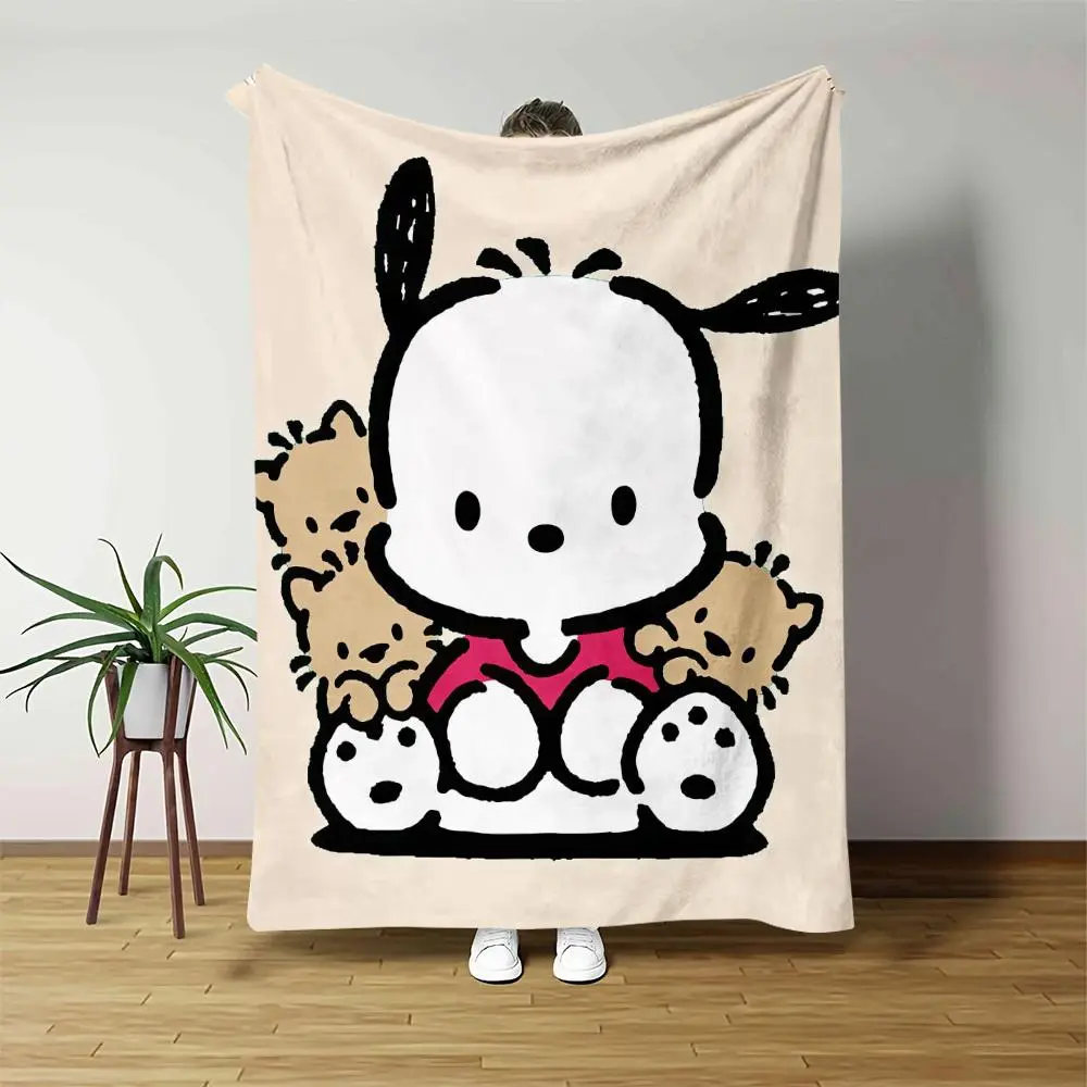 Sanrio Pochacco Premium Flannel Blanket, Ultra Soft Warm Plush Throw for Camping, Sofa, Bedroom, Travel, Living Room Decor, Cute Fan Gift