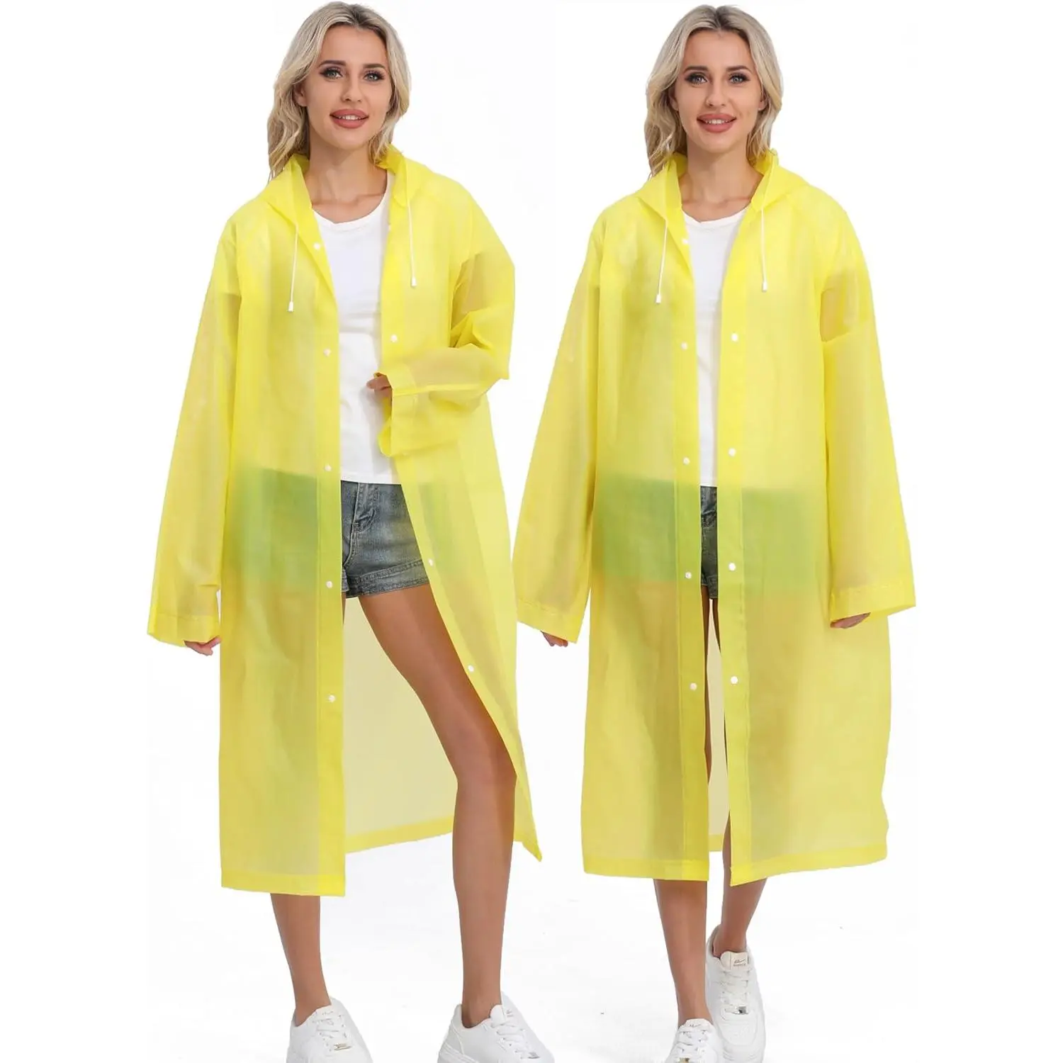 HOOMBOOM Unisex 2-Pack Reusable Synthetic Raincoats for Adults - Long Sleeve, Waterproof, Drawstring Design, All Seasons Emergency Rain Protection for Concerts