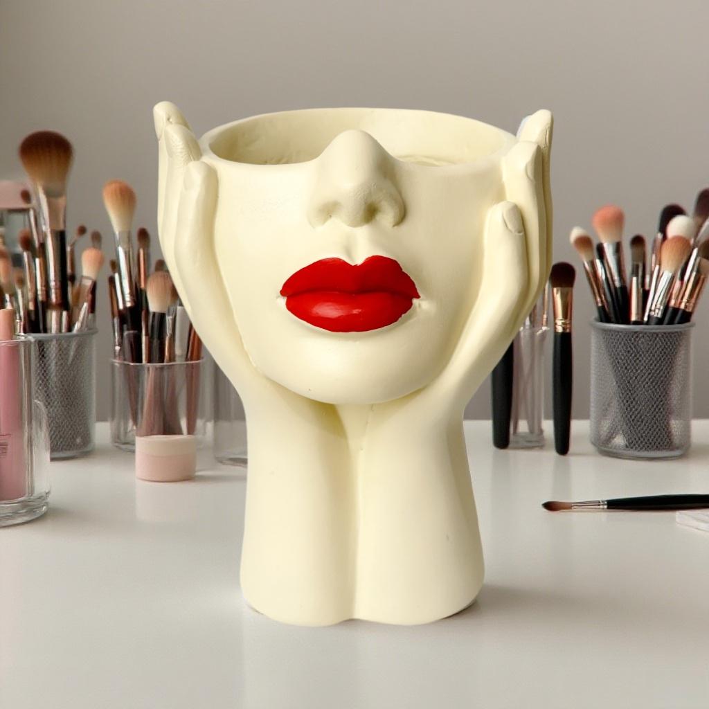 1pc artistic face-shaped flower pot, Planter Pots, makeup brush bucket, a highly designed and practical Decorative garden and courtyard home decoration item, the top choice for soft furnishings, a desktop beauty tool storage