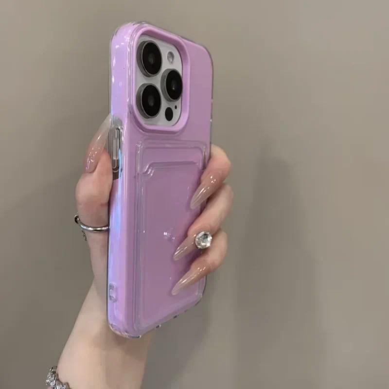 Luxury Clear Card Slot Holder Phone Case For IPhone 16 15 14 13 12Pro Max Wallet 2 in 1 Soft Protector Shockproof Candy Cover