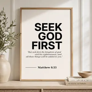Inspirational Matthew Seek God First Bible Verse Artistic Print, Waterproof Christian Poster, House Decor for Kitchen & Room Decoration Home Supplies, Posters & Prints