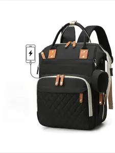 Women Diaper Backpack with USB Charging, 3 Insulated Milk Bottles, 17 Pockets, Water-Resistant, Lightweight, Ergonomic Strap, Stroller Straps