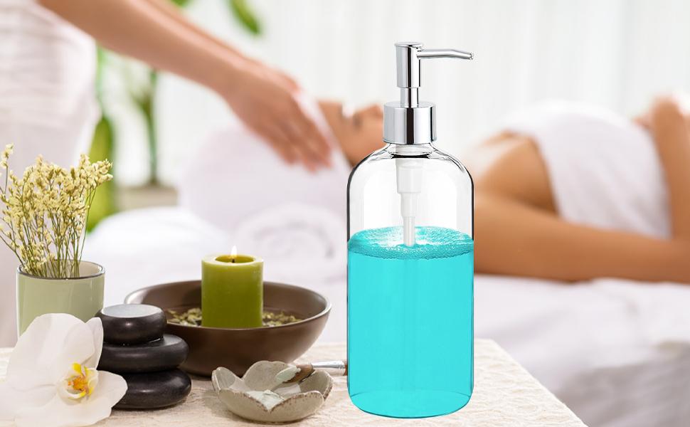 Clear Soap Dispenser with Rust Proof Pump, Waterproof Labels (2 Pack,16 Oz), Plastic Hand Soap Dish Soap Dispenser for Kitchen Bathroom