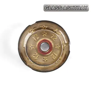 1pc Vintage Bronze Bullet Shell Star Number Embossed Round Glass Ashtray, Retro Industrial Style Decorative Crystal Ash Tray, Unique Desktop Ornament for Home Bar Office Indoor Outdoor Decor & Novelty Gift