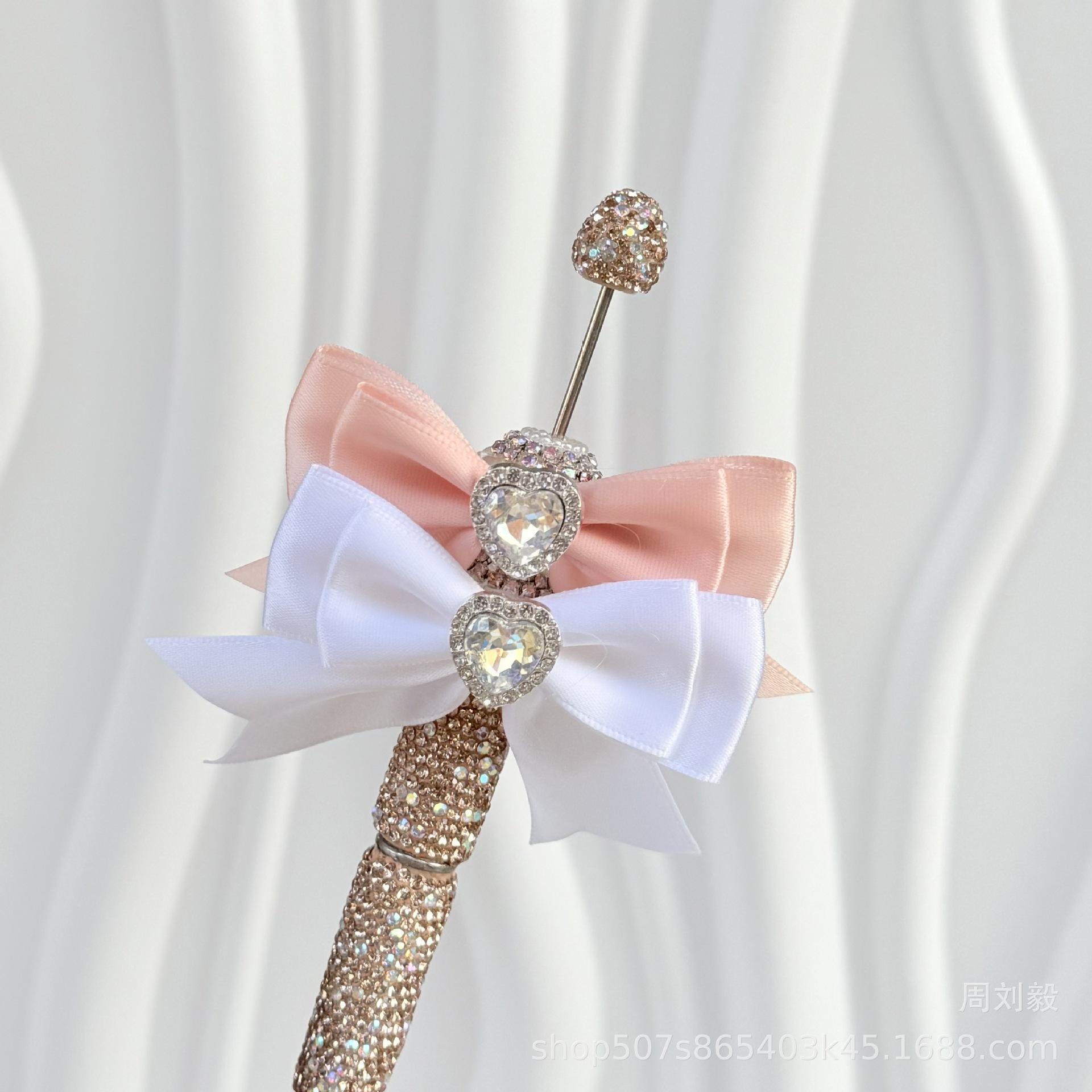 French-style candy-colored beaded bow accessory with rhinestones, satin double-layer bow accessory, beaded pen accessory, decorative piece