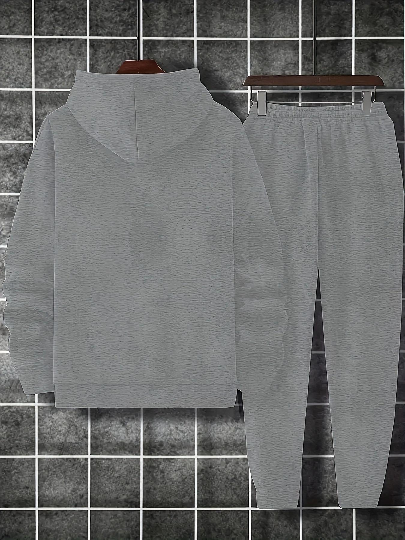 Casual hoodie and sweatpants set - fleece lining, long sleeves, printed design |   machine washable
