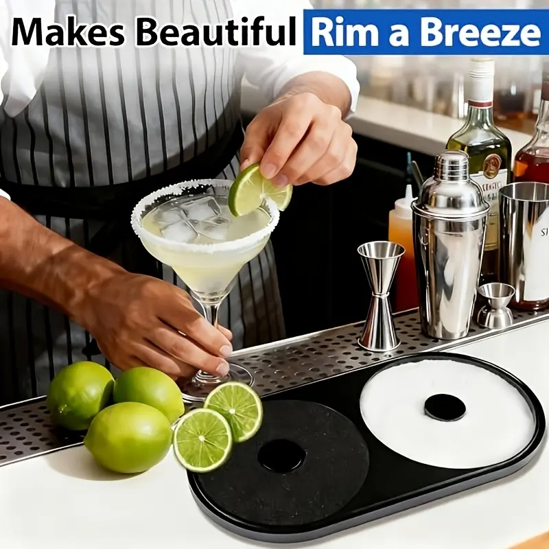 1pc 2-in-1 Margarita Salt & Sugar Rimmer with Sponge, Black Glass  Tray, Dishwasher Safe Bar Tool for Margarita Mojito Cocktail