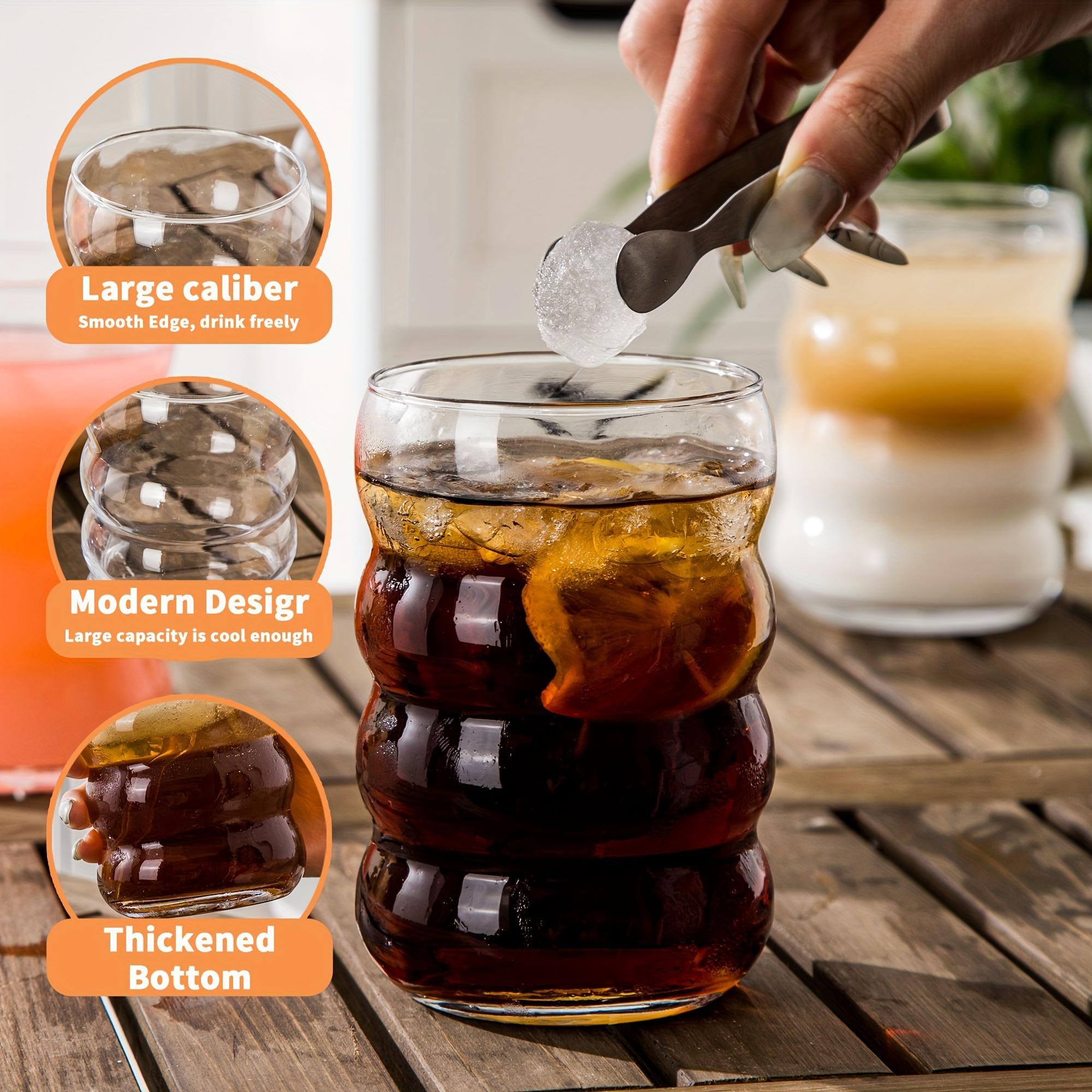 16oz Wave Bubble Water Cup with Straw & Brush, 2/4 Counts Reusable Cute Coffee Cup, Ice Coffee Cup, Drinking Glasses for Home Office Use, Kitchenware