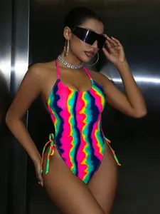 Tie Dye Style High Cut One-Piece Swimsuit, High Cut Tie Design, Stylish Swimwear for Women, Perfect for Beach & Pool