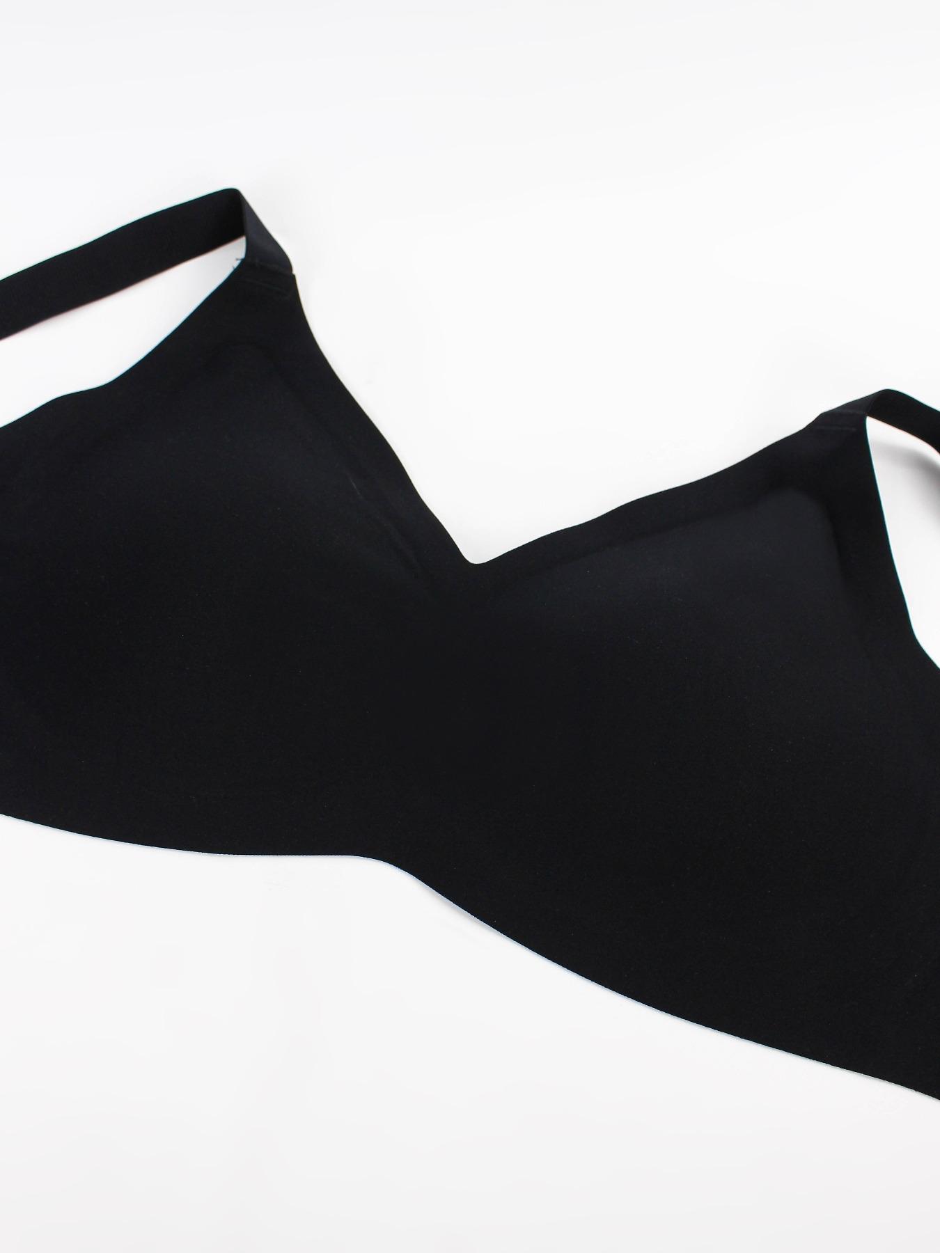 【Plus Size】 Solid Color Wireless Bra, Strappy Bra, Adjustable Strap Push Up Bra, Soft Comfy Breathable Lingerie for Daily Wear