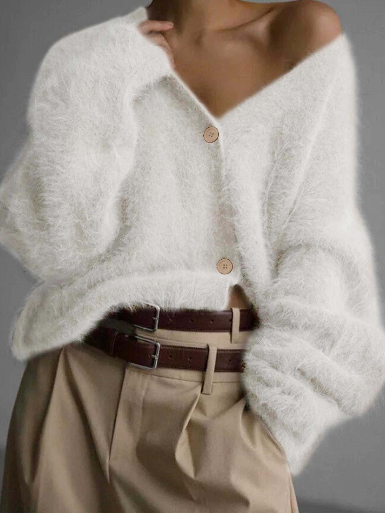 Women's Solid Button Front Cardigan, Casual Drop Shoulder Long Sleeve V Neck Cardigan for Fall & Winter, Fashion Women's Knit Clothing for Daily Wear, Womenswear