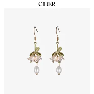 Cider [one-size] Flower Decor Faux Pearl Drop Earrings
