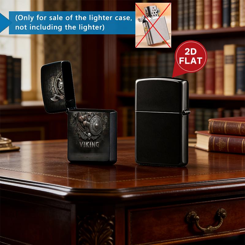 Viking Warrior Plastic Cigarette Case + Metal Lighter Shell Set, Norse Axe Shield Skull Design, Dark Aesthetic Smoke Accessory, Gift for Men