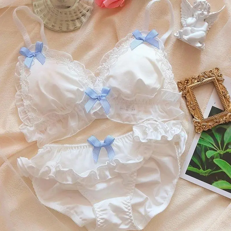 Girls' 2-Piece Lolita Multi-Size Lace Intimates Set, Cute Kawaii Sweet Comfortable Bra & Panties for Sleep (Sports & Outdoor Swimwear-Bikinis Style)