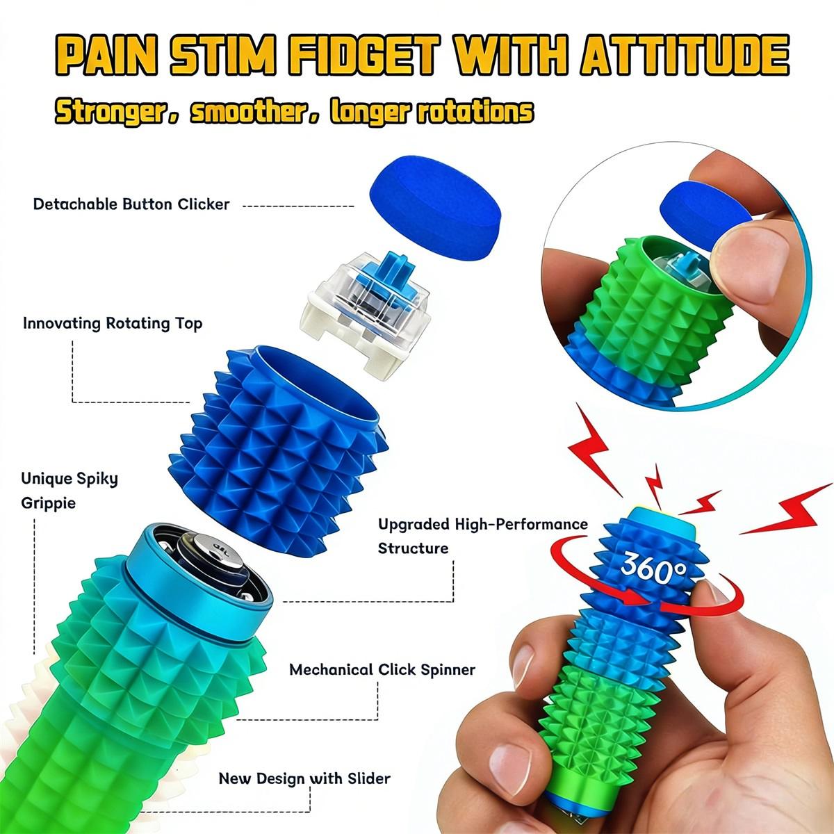 Rotatable Spiked Stress Relief Keychain for Adults 3D Printed Sensory Toy for Anxiety Relief and Focus Support 360° Rotation Ergonomic Design