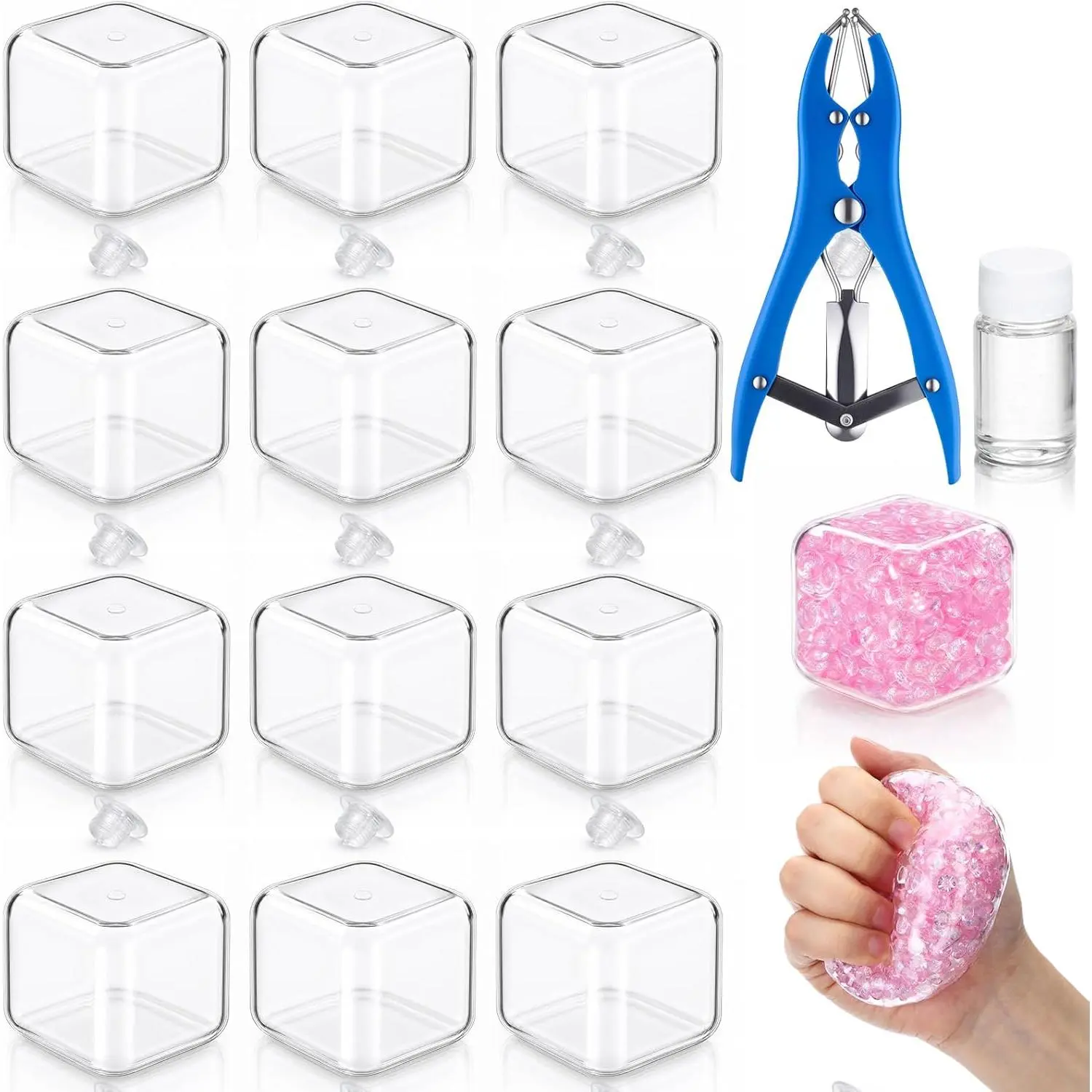 12 Pcs DIY Stress Ball Making Kit, Blank Stress Pressure Ball Skin with Glue & Expander Tool Make Your Own Fidget Pressure Balls for Adults (Cube)