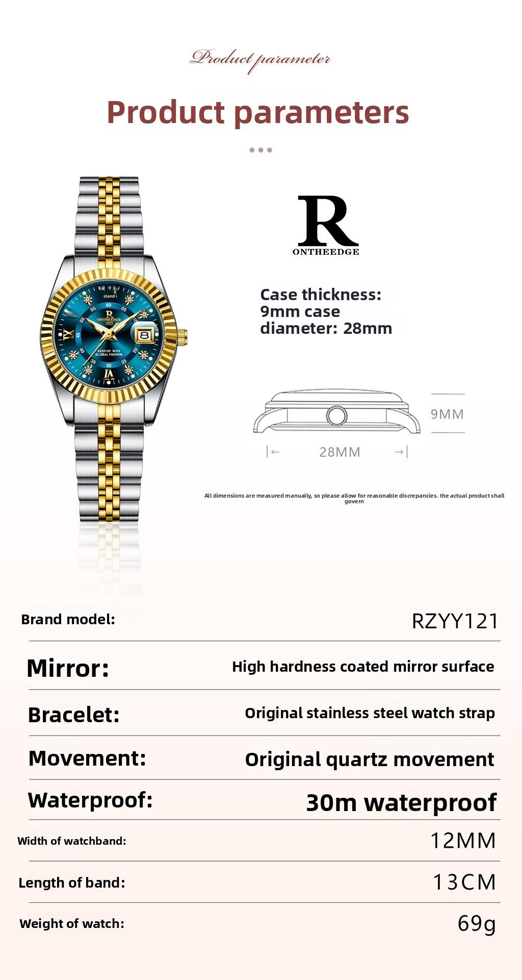 Elegant Women's Luxury Blue Dial Quartz Watch - Two-Tone Gold Silver Stainless Steel Wristwatch with Date, Sparkling Crystal Markers, Roman Numerals, Stylish Dress Watch for Ladies, Perfect Gift for Wife Girlfriend Mom