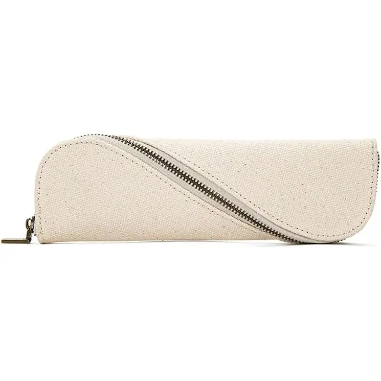 Pencil Case Lightweight and Cute Pencil Pouch Slim and Stylish  Canvas Thin Pen Case (Beige,Canvas)