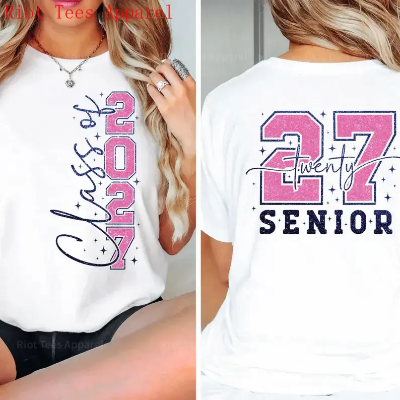Class of 2027 Senior Graphic T-Shirt, Breathable 100% Cotton Short Sleeve Crewneck Top with a Comfortable Regular Fit