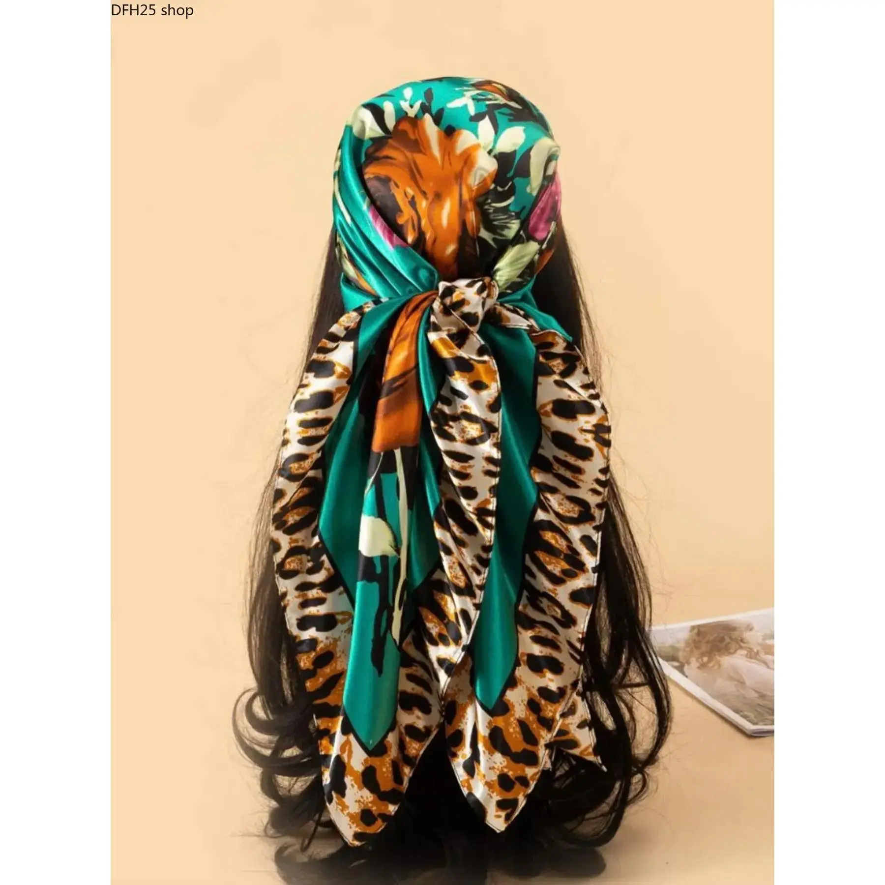 Leopard Print Satin Square Scarf for Women, Lightweight Silk Feel Headscarf Wrap, Fashion Hair Accessory for Daily Styling and Travel Wear