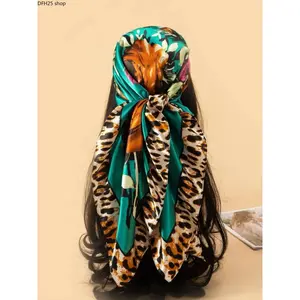 Leopard Print Satin Square Scarf for Women, Lightweight Silk Feel Headscarf Wrap, Fashion Hair Accessory for Daily Styling and Travel Wear