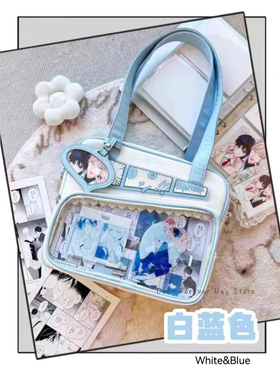 Unisex Graffiti Cartoon Fashion Ita Bag Japanese Style Kawaii Shoulder Crossbody Bags Transparent Front Pocket DIY Tote Handbags