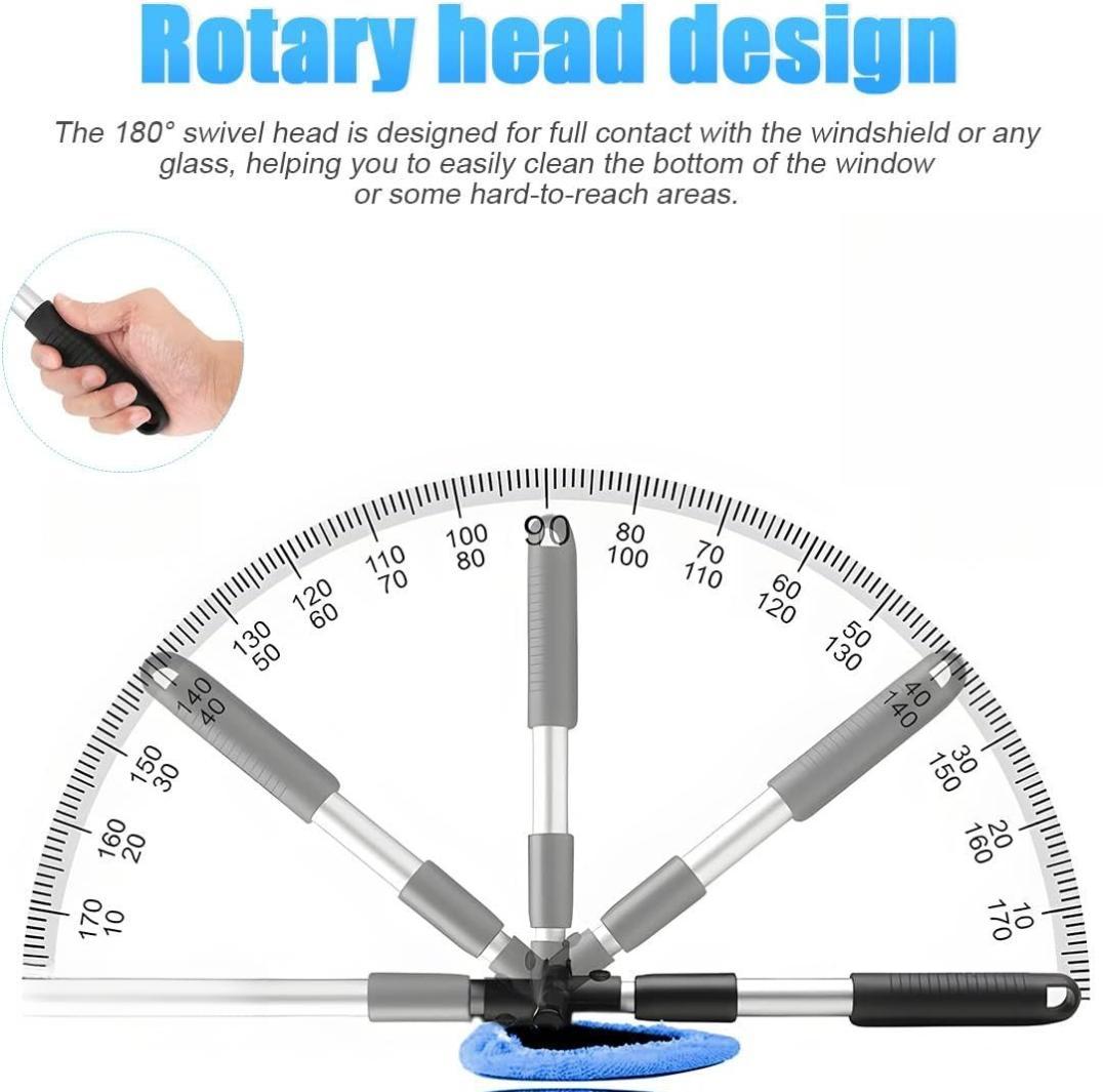 Windshield Cleaning Tool, Car Window Cleaner with Extendable Long Handle and 4 Washable Reusable Microfiber Pads, Auto Interior Exterior Glass Wiper Cleaning Kit Universal for Office and Home (Blue)