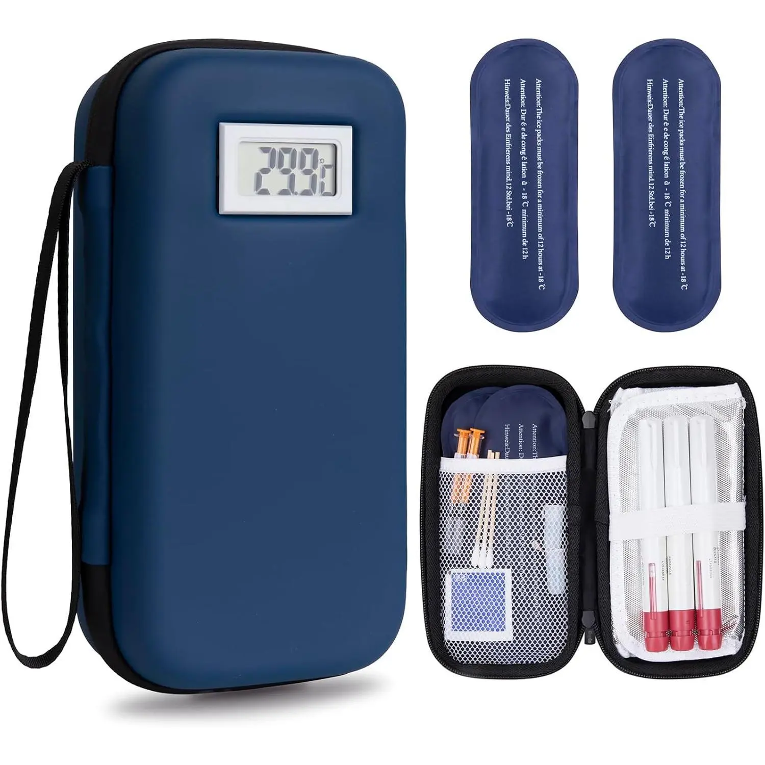Diabetic Insulin Cooler Travel Case with Temperature Display, TSA Approved Packs, Refrigerated Medicine Storage for Daily Use and Trips (Blue)