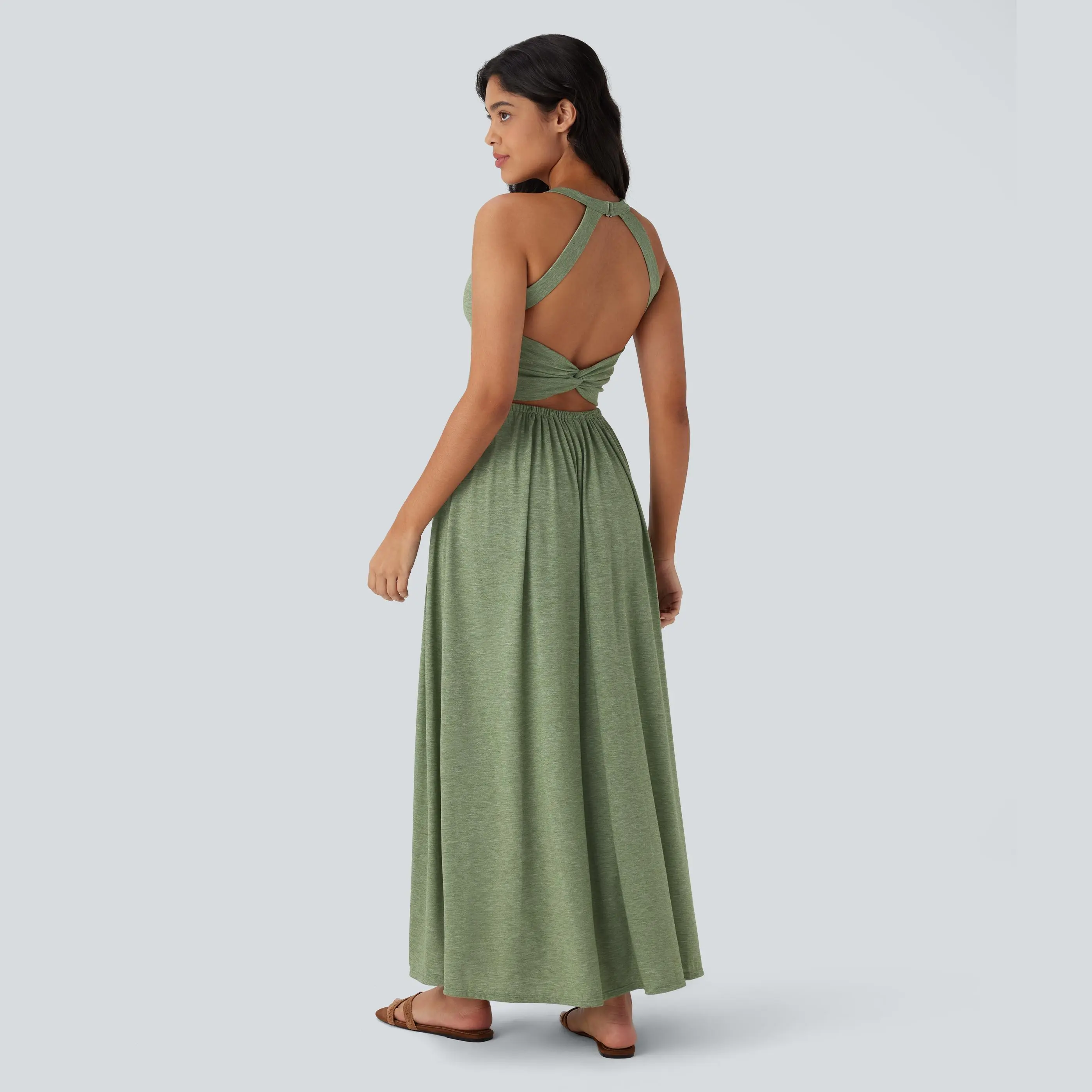 Halara Twisted Backless Split Flowy Maxi Resort Dress with Pockets Halara Twisted Backless Split Flowy Maxi Resort Dress with Pockets