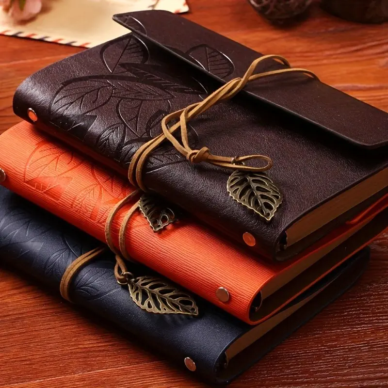 Vintage PU Leather Notebook with Strap, Portable Travel Journal, Handbook, Study Supplies, Blank Kraft Paper Mini Travel Diary and Sketchbook, Art Notebook