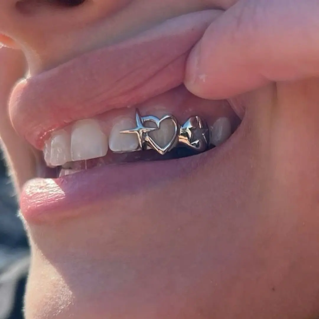 Punk Hollow‑out Single Tooth Grillz, Unisex Hip Hop Teeth Jewelry, Streetwear Cool Statement Teeth Accessories
