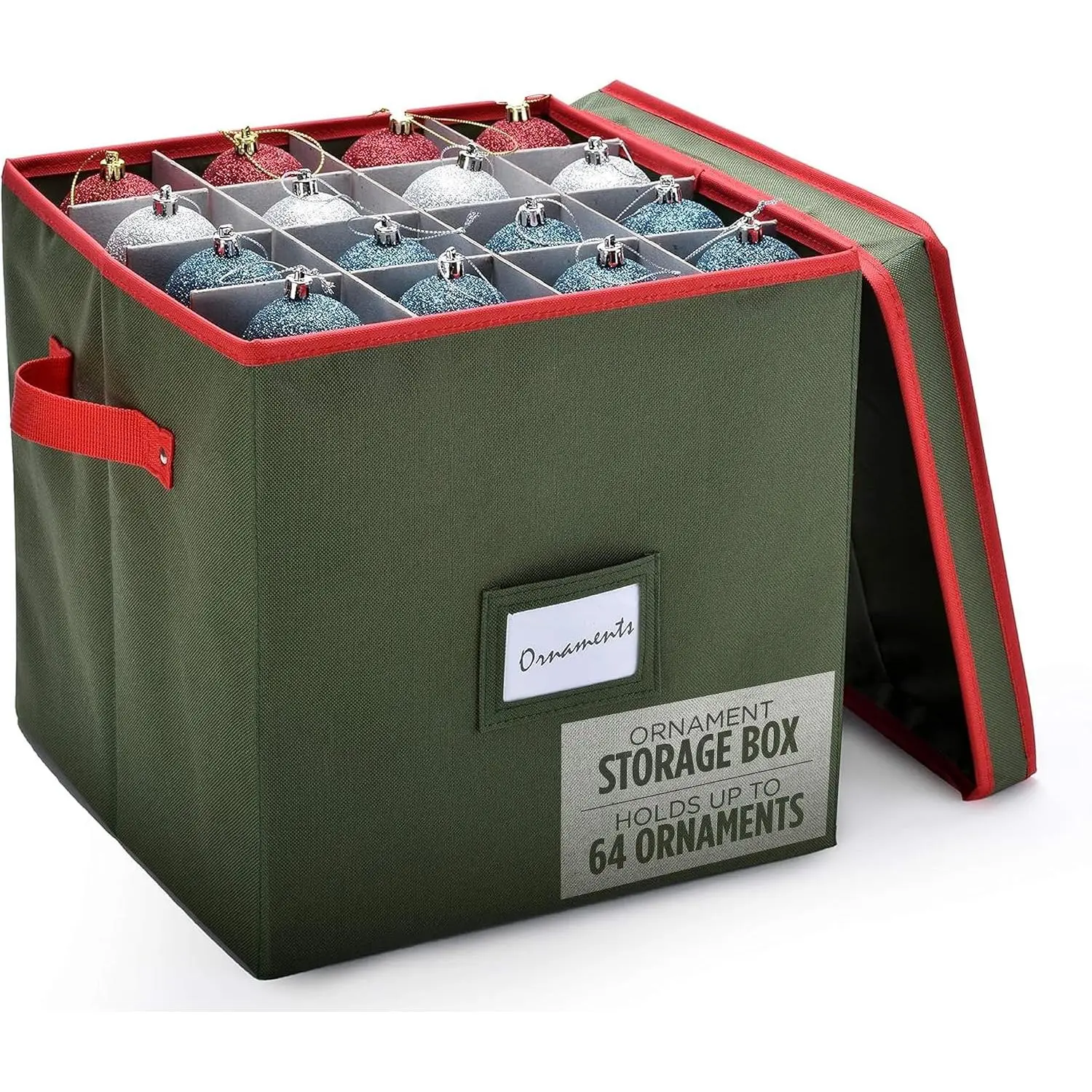 Christmas Ornament Storage - Stores upto 64 Holiday Ornaments, Adjustable Dividers, Two Handles. Storage Box Keeps Holiday Decorations Clean and Dry for Next . (Green)