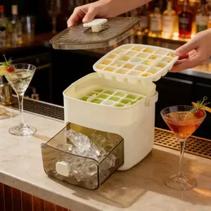 Large Capacity Ice Maker Machine, Easy Press Lid Design, Food Grade Freezer Tray, Perfect for Whiskey & Cocktails, Essential Kitchen Tool