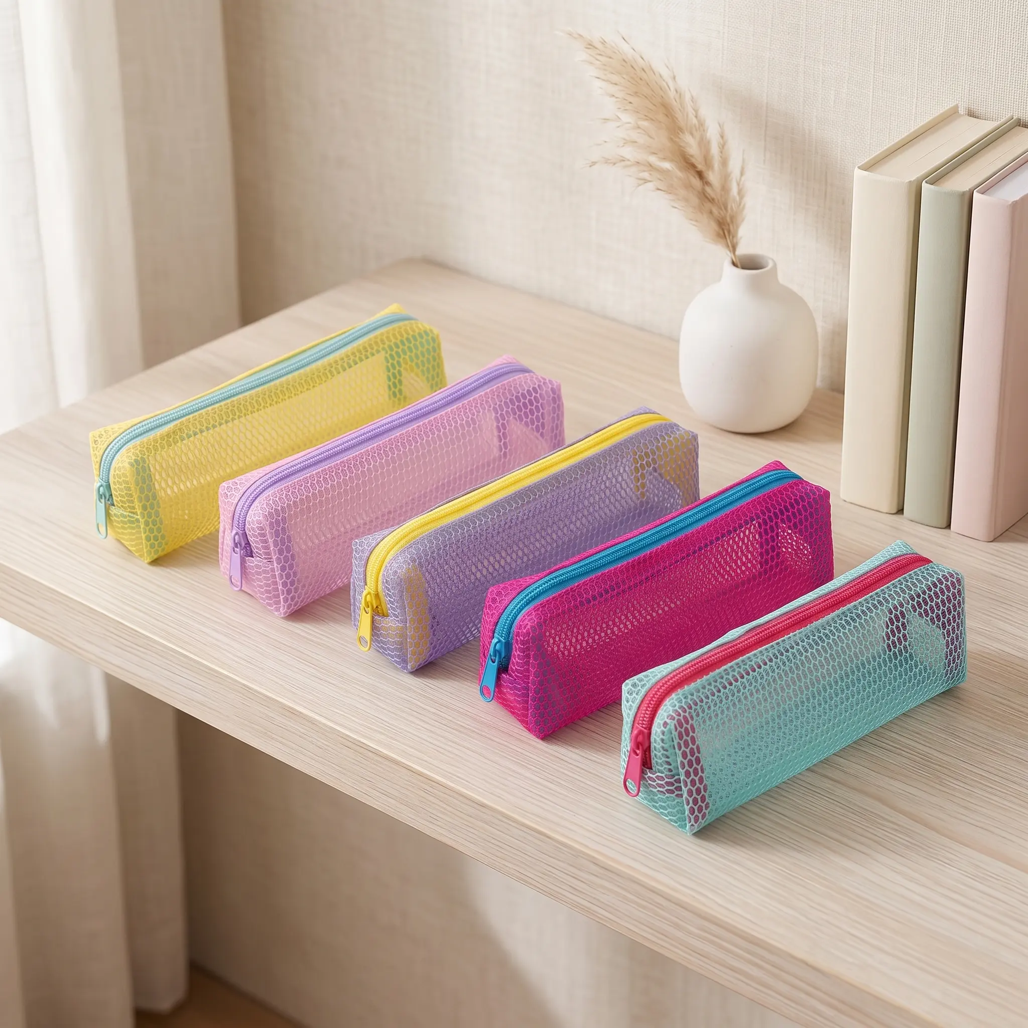 Dopamine Mesh Storage Bag, Large Capacity Pencil Case, Portable Mesh Organizer Pouch, Cute Multi-Functional Stationery Bag For All Seasons, Perfect Gift for Students, Teen Girls, Women & Best Friends-YY1