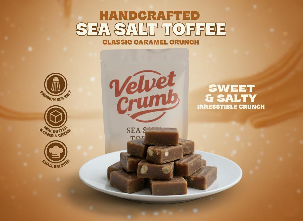 Sea Salt Toffee Candy, Rich Butter Caramel with Sea Salt, Smooth & Chewy Sweet Treat, Classic Gourmet Candy (3.53oz, 3 Pack)