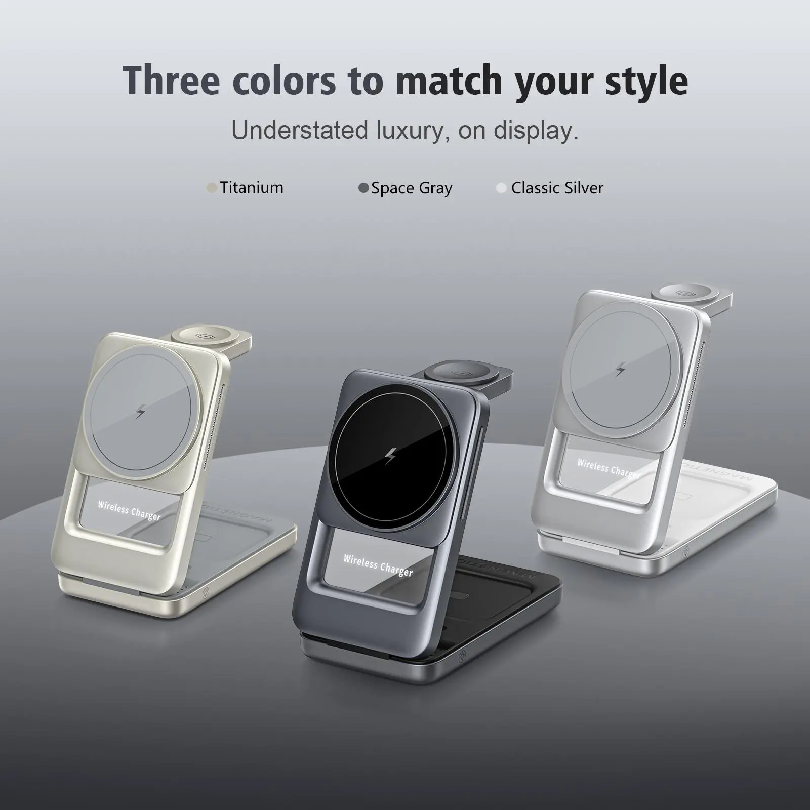 3-in-1 Foldable Magnetic Fast Qi Wireless Charger with Adjustable Light Magnetic Charging Dock Compatible for Iphone Apple Watch Airpods Portable Multi Device Charging Stand for Desk Home Travel, Magnetic Chargers, Multi-Device Wireless Chargers