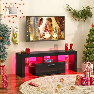 Modern 51"/71" LED TV Stand For 55/65/75/80 Inch TVs - High Gloss Black Media Center With Storage Drawers, Space-Saving Entertainment Console Table For Living Room, Game Room, Bedroom - White Or Black, TV Stand For Living Room, Bedroom Storage Solution