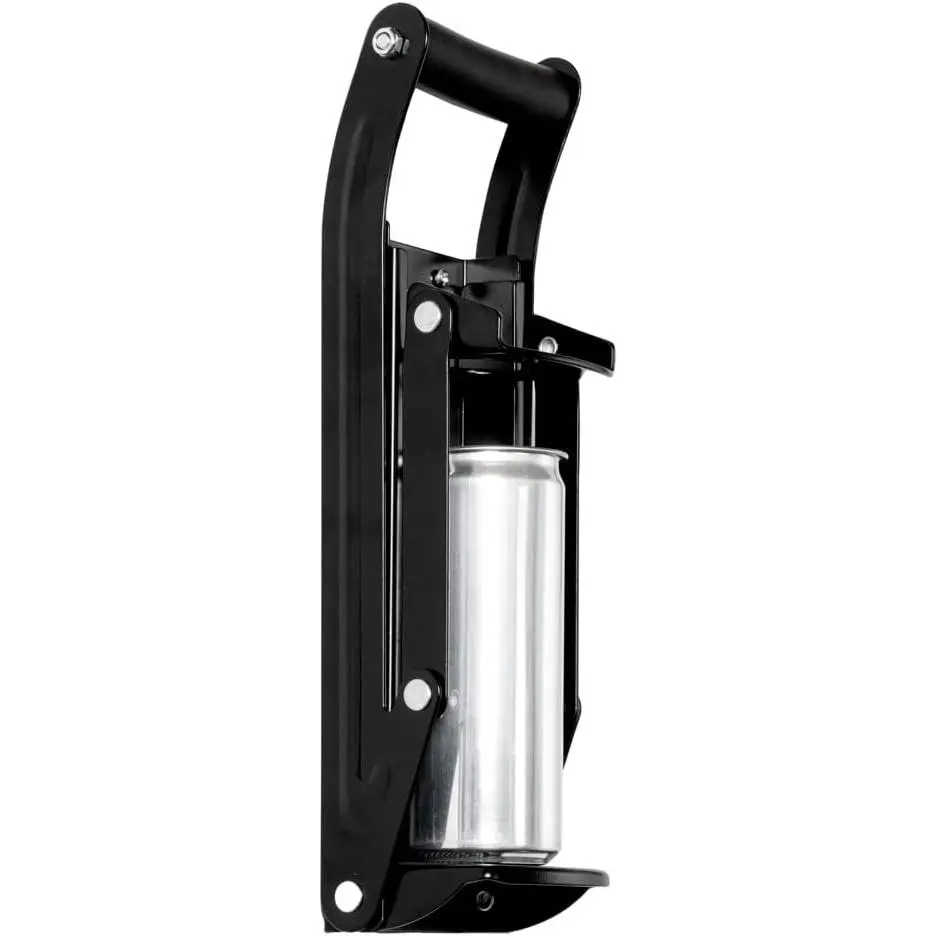 Soda Can Crusher For 12/16 Ounce Cans 1 Wall Mountable Plastic Bottle Crusher - Rotatable Cushion Grip Handle Heavy-Duty Black Steel Can Smasher Built-In Bottle Opener